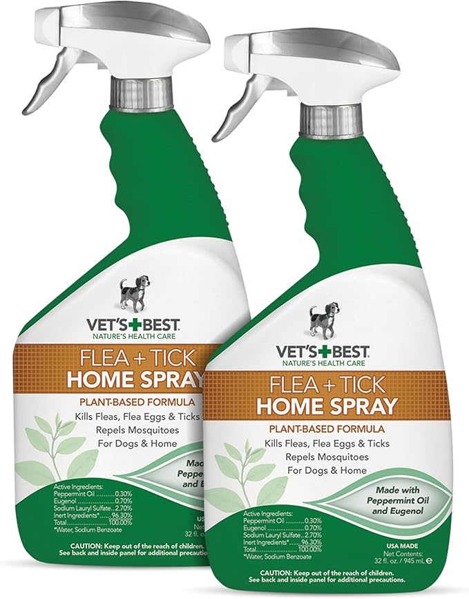 Vet's Best Flea and Tick Home Spray | Flea Treatment for Dogs and Home | Plant-Based Formula | 32 Ounces, 2 Pack