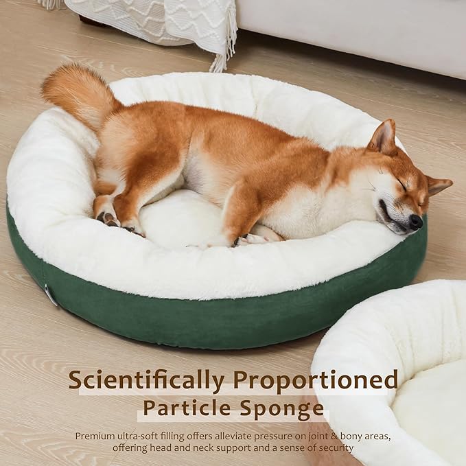 Love's cabin Round Donut Cat and Dog Cushion Bed, 30in Pet Bed for Medium or Large Dogs, Anti-Slip & Water-Resistant Bottom, Soft Durable Fabric Pet beds, Washable Calming Cat & Dog Bed Green