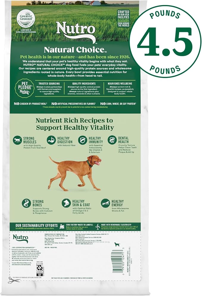 NUTRO NATURAL CHOICE Adult Dry Dog Food, Beef & Brown Rice Recipe Dog Kibble, 4.5 lb. Bag