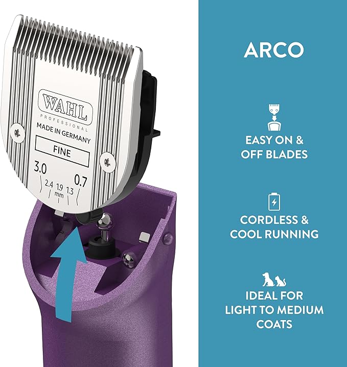 Wahl Professional Animal Arco Pet, Dog, Cat, and Horse Cordless Clipper Kit, Purple (8786-1001)