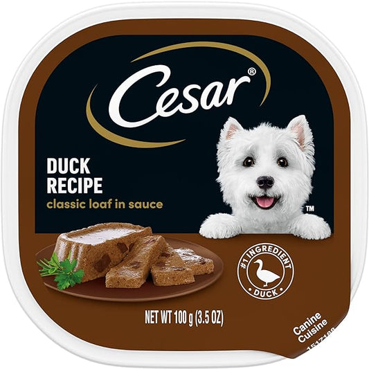 CESAR Soft Wet Dog Food Classic Loaf in Sauce Duck Recipe, (24) 3.5 oz. Easy Peel Trays