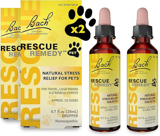 Bach RESCUE Remedy PET Dropper 20mL, Natural Stress Relief, Calming for Dogs, Cats, & Other Pets, Homeopathic Flower Essence, Thunder, Fireworks & Travel, Separation, Sedative-Free, 2-Pack