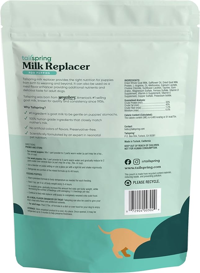 Milk Replacer for Puppies, Powdered, Made with Whole Goat Milk (1 Pound (Pack of 1)