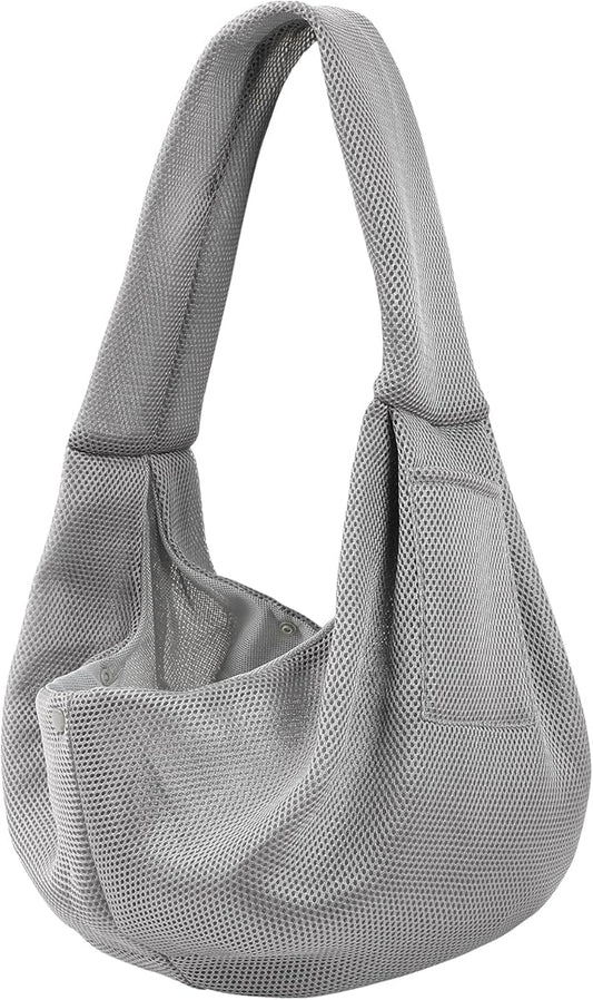 Dog Carrier Sling - Ultra Breathable Reversible Puppy Carrier Purse with Storage Pocket, Travel Safety Harness, Hand-Free Dog Sling Carrier for Carry Small Dogs and Cats, Dog and cat Harness (Gray)