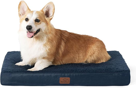 Bedsure Large Dog Crate Bed - Big Orthopedic Waterproof Dog Beds with Removable Washable Cover for Large Dogs, Egg Crate Foam Pet Bed Mat, Suitable for Dogs Up to 75 lbs, Navy