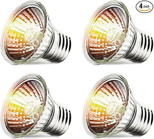 CALPALMY 4-Pack 50W UVA+UVB Bulbs | Heat and Light for Reptiles and Amphibian Tanks, Terrariums and Cages | Works with Various Lamp Fixtures