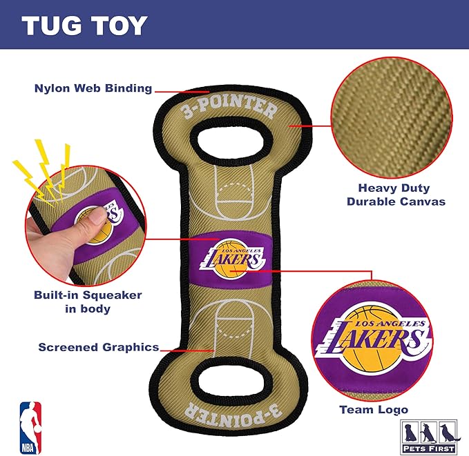 Pets First NBA Los Angeles Lakers Field Toy. - Tough Nylon Pet Toy with Double Trim Stitching & Inner Squeaker, one Size (LAK-3030)