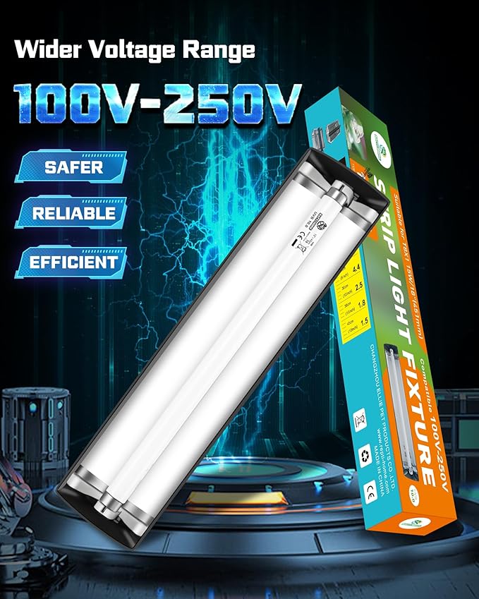 T8 UVA UVB Reptile Light Combo Kit(100V-250V Wide Voltage), Reptile Light Fixture with UVB 10.0 Fluorescent Tube, 15W UVA UVB Lamp Bulb for Bearded Dragon Tortoise