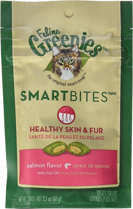 Greenies Feline SMARTBITES Skin & Fur Salmon 2.1oz - Six (6) Packages