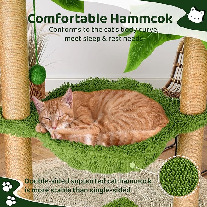 Cat Tree with Hammock and Premium Sisal Scratching Post,Activity Dangling Ball and Spring Ball for Indoor Kittens/Cats