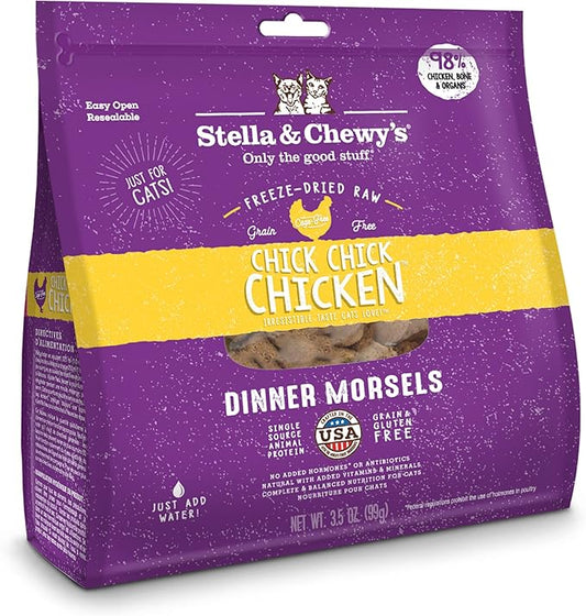 Stella & Chewy's Freeze-Dried Raw Cat Dinner Morsels – Grain Free, Protein Rich Cat & Kitten Food – Chick Chick Chicken Recipe – 3.5 oz Bag