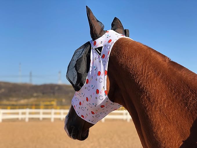 TGW RIDING Horse Fly Mask Super Comfort Horse Fly Mask Elasticity Fly Mask with Ears We Only Make Products That Horses Like (White, M)