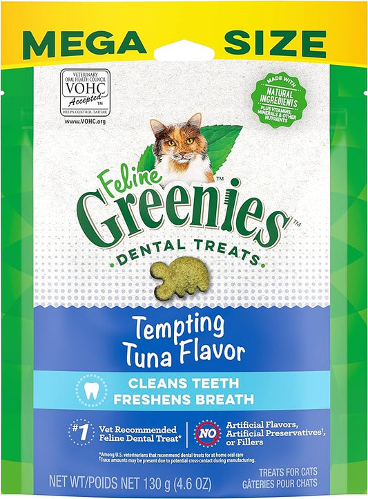 Greenies Feline Adult Natural Dental Care Cat Treats, Tempting Tuna Flavor, 4.6 oz. Pouch