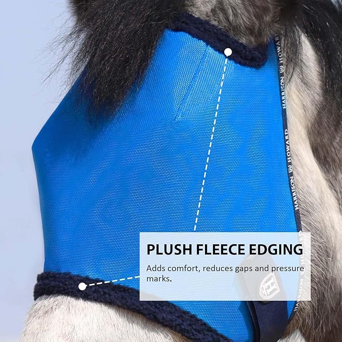 Harrison Howard All Round Mesh Horse Fly Mask UV Protective with Fleece Padded Edging Signature Blue M