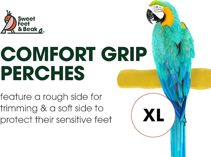 Comfort Grip Safety Perch for Bird Cages - Patented Pumice Perch for Birds to Keep Nails and Beaks in Top Condition - Safe Easy to Install Bird Cage Accessories - XL 13.5"