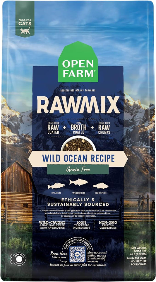 Open Farm RawMix Wild-Ocean Recipe for Cats, includes Kibble, Bone Broth, and Freeze Dried Raw, Inspired by The Wild, Humanely Raised Protein and Non-GMO Fruits and Veggies, 2.25 lb