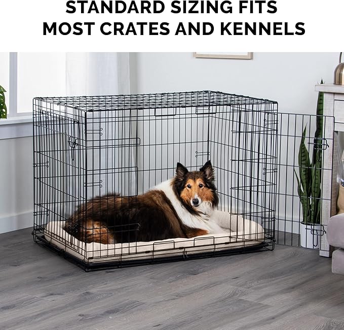 Furhaven Dog Bed for Large/Medium Dogs, 100% Washable, Sized to Fit Crates - Sherpa Fleece Bolster Crate Pad - Cream, Large, 36.0"L x 23.0"W x 2.7"Th