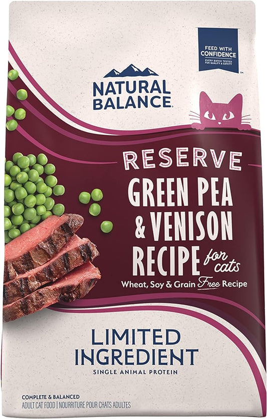 Natural Balance Limited Ingredient Adult Grain Free Dry Cat Food, Reserve Green Pea & Venison Recipe, 4 Pound (Pack of 1)