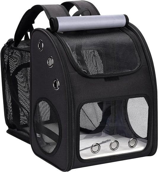 Expandable Pet Carrier Backpack for Cats, Dogs and Small Animals, Portable Pet Travel Carrier, Super Ventilated Design, Airline Approved, Ideal for Traveling/Hiking/Camping, Black