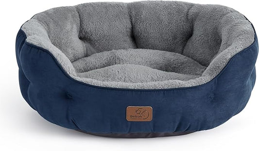 Bedsure Dog Beds for Small Dogs - Round Cat Beds for Indoor Cats, Washable Pet Bed for Puppy and Kitten with Slip-Resistant Bottom, 25 Inches, Navy