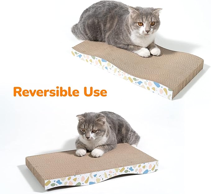Conlun Cat Scratcher Cardboard Cat Scratch Pad with Premium Scratch Textures Design Durable Cat Scratching Pad Reversible Half Wave 16.5L x 8.6W x 1.6H