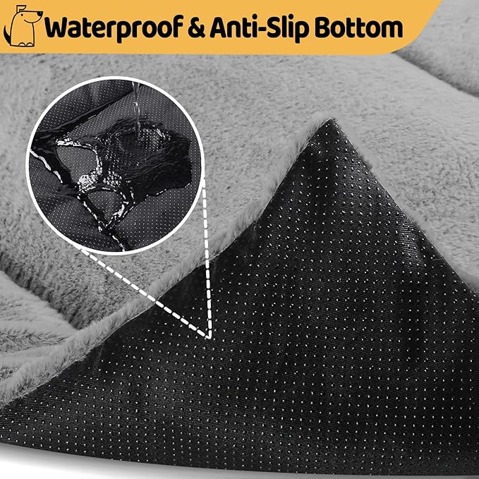 Dog Bed, Dog Crate Mat Washable, Ultra Soft & Anti-Slip Large Dog Bed Fit Dog Crates & Kennels, Suitable for Dogs Up to 70 lbs, 36" x 23", Dark Grey