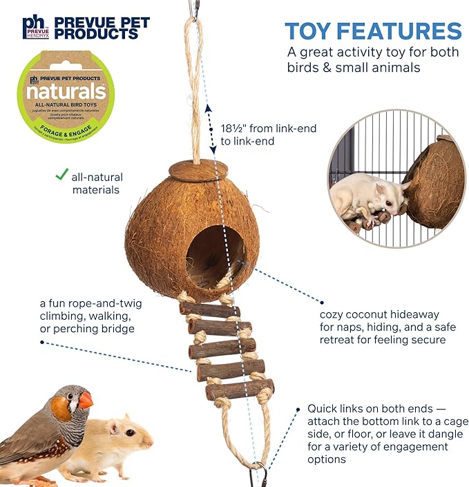 Prevue Hendryx Prevue Pet Products 62801 Naturals Coco Hideaway with Ladder Bird Toy,1 Count (Pack of 1)