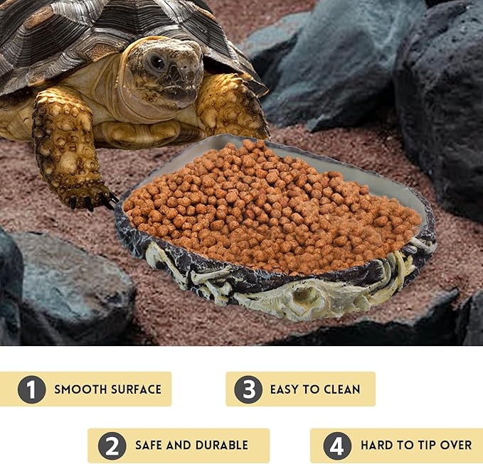 Reptile Water Bowl Food Dish Resin Rock Reptile Feeder Tortoise Food and Water Feeding Plate Amphibian Drinking Basin Reptile Habitat Tank Accessories for Turtle Lizard Leopard Gecko Chameleon