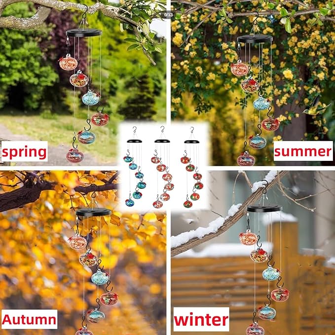 Charming Wind Chimes Hummingbird feeders for Outdoors Hanging ant and bee Proof Never Leak Perfect Garden Decor for Outside (JH-06)