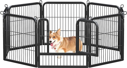 Yaheetech Dog Playpen Outdoor, 8 Panel Dog Fence 24" Indoor Pet Pen for Large/Medium/Small Dogs Heavy Duty Pet Exercise Pen for Puppy/Rabbit/Small Animals Portable Playpen for RV Camping Garden Yard