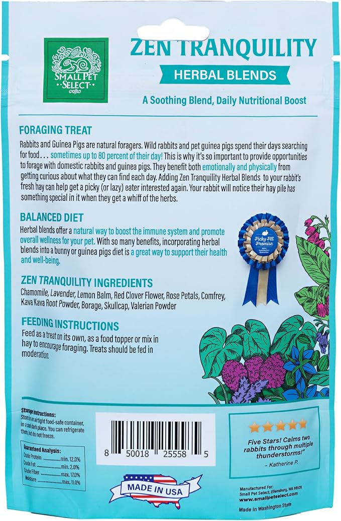 Small Pet Select - Herbal Sampler, Natural Herbal Treats for Rabbits, Guinea Pigs, and Other Small Animals, Five Flavors, 2.5oz Each