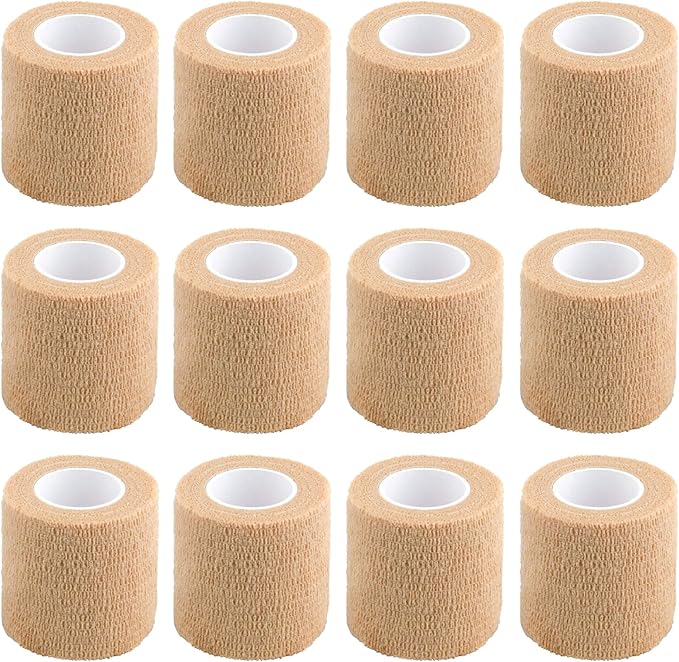 Vet Wrap for Dogs,2 Inches 5 Yards 12 Pack Self Adhering Bandage Wrap Stretchy,Flexible Wound Cohesive Bandages(Brown)