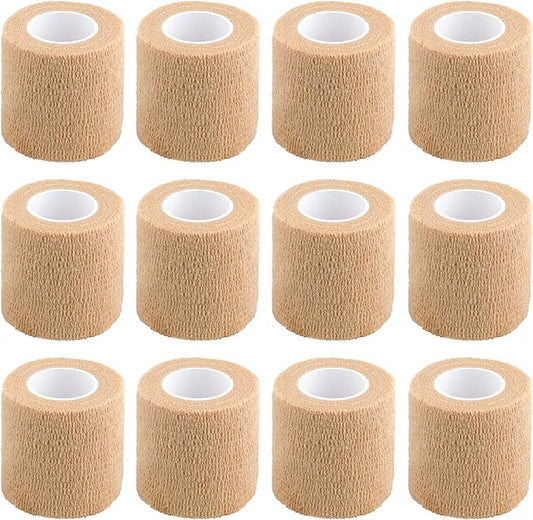 Vet Wrap for Dogs,2 Inches 5 Yards 12 Pack Self Adhering Bandage Wrap Stretchy,Flexible Wound Cohesive Bandages(Brown)
