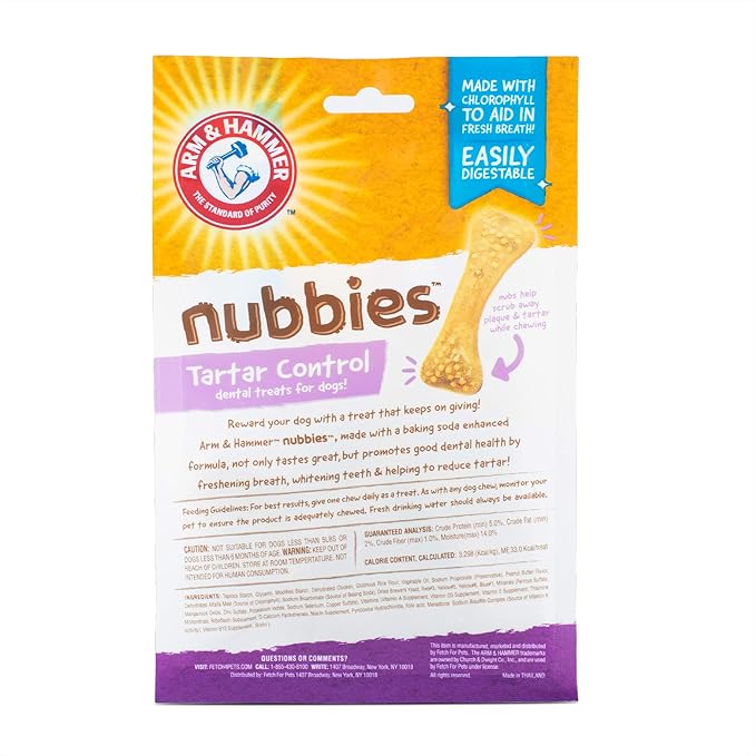 Arm & Hammer for Pets Nubbies Dental Treats for Dogs | Dental Chews Fight Bad Breath, Plaque & Tartar Without Brushing | Peanut Butter Flavor, 20 Count