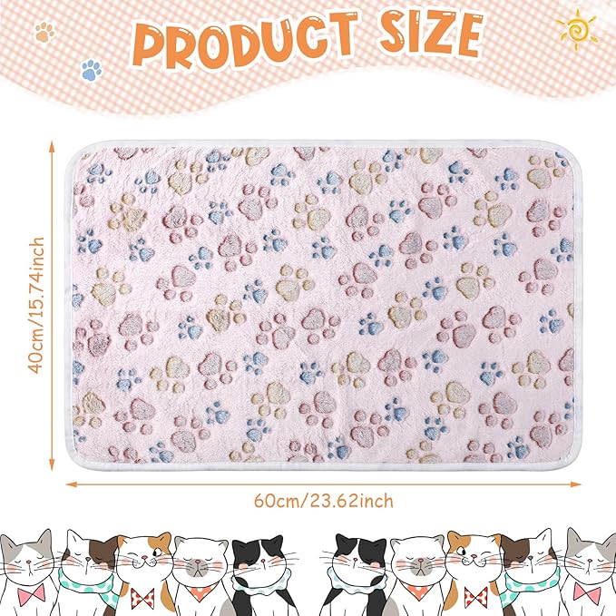 4 Pcs Pet Blanket Dog Puppy Blanket Paw Print Fleece Blanket for Small Medium Pet Dog Cat Warm Soft Sleep Mat Guinea Pig Cage Liners Blanket (Beige,Small(24 x 16 Inch))