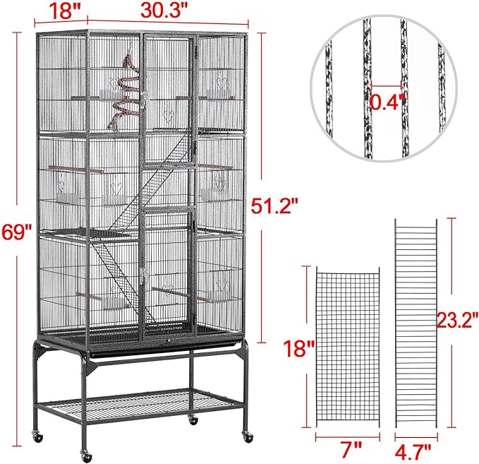 Yaheetech 69-Inch Extra Large Bird Cage Metal Parrot Cage for Mid-Sized Parrots Cockatiels Conures Parakeets Lovebirds Budgie Finch, Black