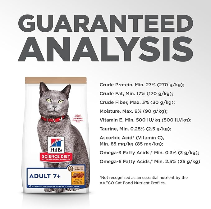 Hill's Science Diet Adult 7+, Senior Adult 7+ Premium Nutrition, Dry Cat Food, No Corn, Wheat, Soy Chicken & Brown Rice, 7 lb Bag