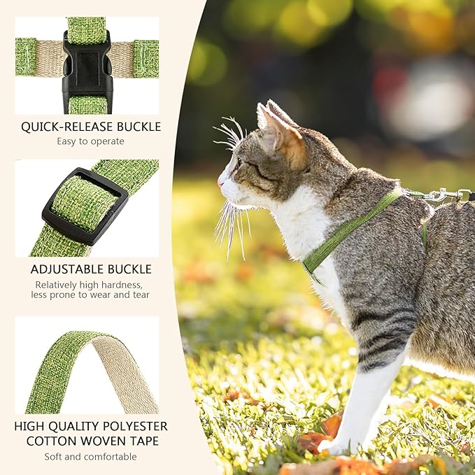 Cat Harness for Walking Escape Proof Linen Fabric Adjustable Pet Vest Harness Comfortable Soft Lightweight Harness for Cats and Dogs Blue M