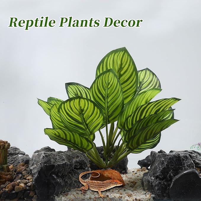 Reptile Plants Decoration, Reptile Plants for Terrarium Decor, Reptile Artificial Plant, Amphibian Habitat Decor Suitable for Reptiles Lizards Geckos, 8.66"x2.13"x10.63", Green