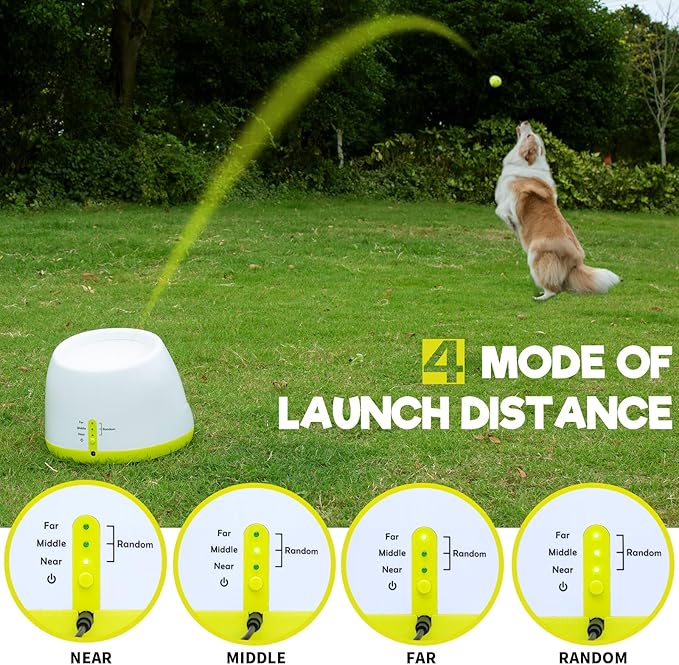 Automatic Ball Launcher for Dog, Including 9 Small Sized 2-inch Balls, Adjustable Launch Distance, Suitable for Small to Medium Sized Dogs (White)