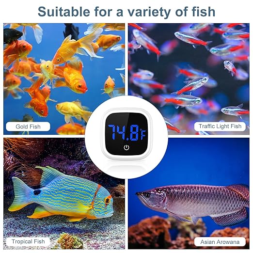 New Version Aquarium Thermometer, 2 Pack Wireless Digital Fish Tank Thermometer, Large LED HD Display, ±0.18°F High Precision, Fahrenheit Tank Temperature Measurement for Fish, Axolotl, Turtle