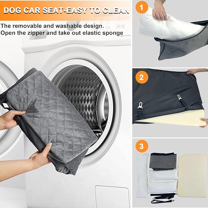 Dog Car Seat Pet Booster Car Seat for Small Mid Dogs, Dog Car Seat is Safe and Comfortable, and can be Disassembled for Easy Cleaning, Comfy Ultra Soft Car Travel Bed (Gray Soft Medium Dog Car Seat)