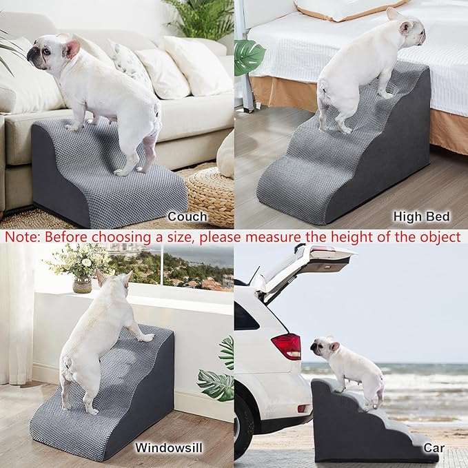 Ryoizen Dog Stairs for Small Dogs, Dog Steps for Bed Pet Stairs for Couch, Dog Ramp with Durable Non-Slip High Density Foam Up to 18'' H, Best for Senior Achy Dog, Cats, Small Pets, Gifts Lint Roller