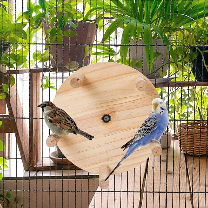 Bird Toy Rotating Perch Toy, Wooden Parrots Ferris Wheel Toy with Perches, Hanging Bird Stand Cage Accessories for Parakeet Parrot, Cockatiel, Budgerigar,Conure, Lovebirds