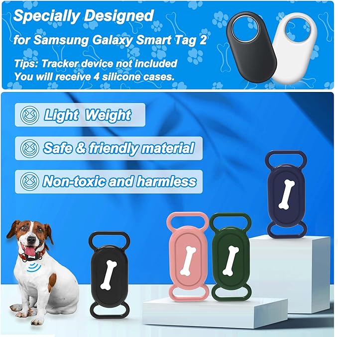 4 Pack Silicone Dog Collar Holder Compatible with Samsung Galaxy Smart Tag 2, Waterproof Case for SmartTag 2,Fits for 0.8-1In Cat Dog Pet Collars,Dog GPS Tracker Protective Cover Accessories