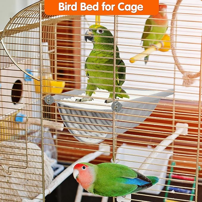 BWOGUE Winter Warm Bird Nest Bed Hanging Hammock Snuggle Hut Parrot House Tent Toy Bird Cage Perch for Parakeet Budgies Cockatiels Lovebird Cockatoo Finch Hamster Chinchilla Guinea Pig(Large, Grey)