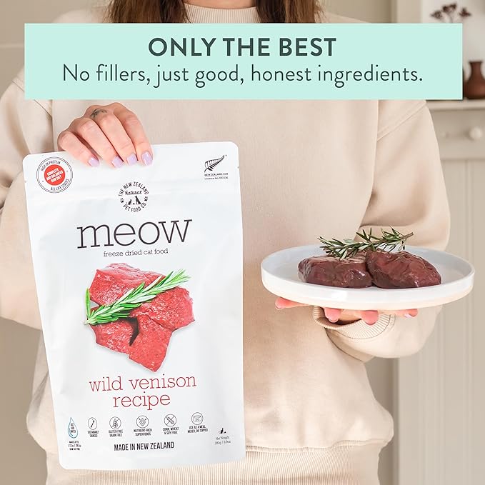 Meow Wild Venison Freeze Dried Raw Cat Food, Mixer, or Topper, or Treat - High Protein, Natural, Limited Ingredient Recipe 9.9 oz