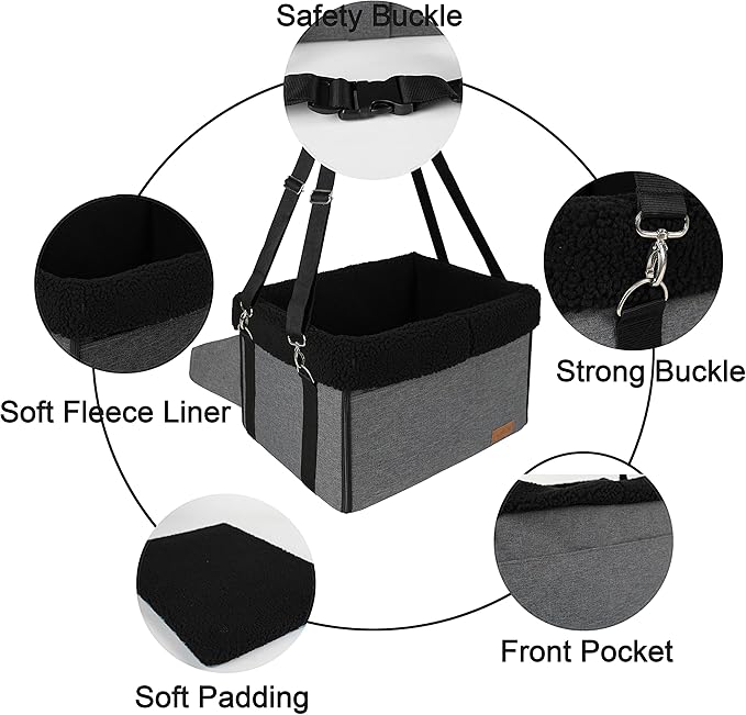 Apollo Walker Dog Car Seats Dog Booster Seat with Removable Fleece Liner Foldable Design for Small Pets (Grey)