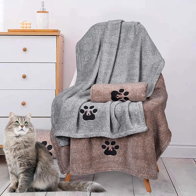 Dog Towels for Drying Dogs Super Absorbent Soft Microfiber Pet Bath Grooming Towel for Dogs and Cats & Other Pets (M-36" * 28", Grey)