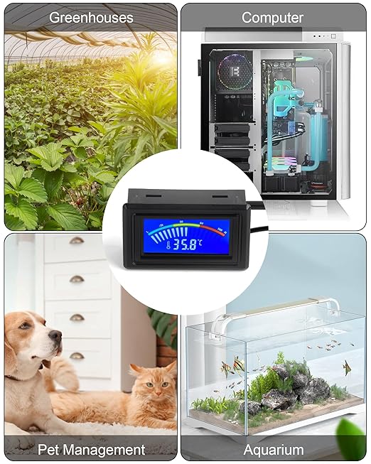 KEYNICE Digital Thermometer, Aquarium Thermometer, Digital Temperature Gauge, Temperature Monitor with Sensor, USB Power Supply, ℉ and ℃ Switchable, LCD Display, USB Thermometer Indoor Outdoor